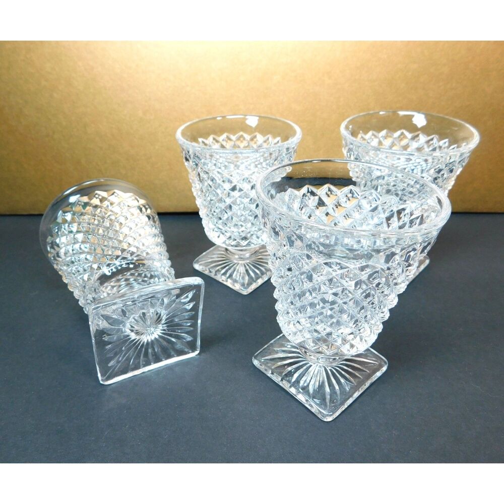 Vtg. Westmoreland Juice Glasses English Hobnail Set of 4 Clear with Pedestal
